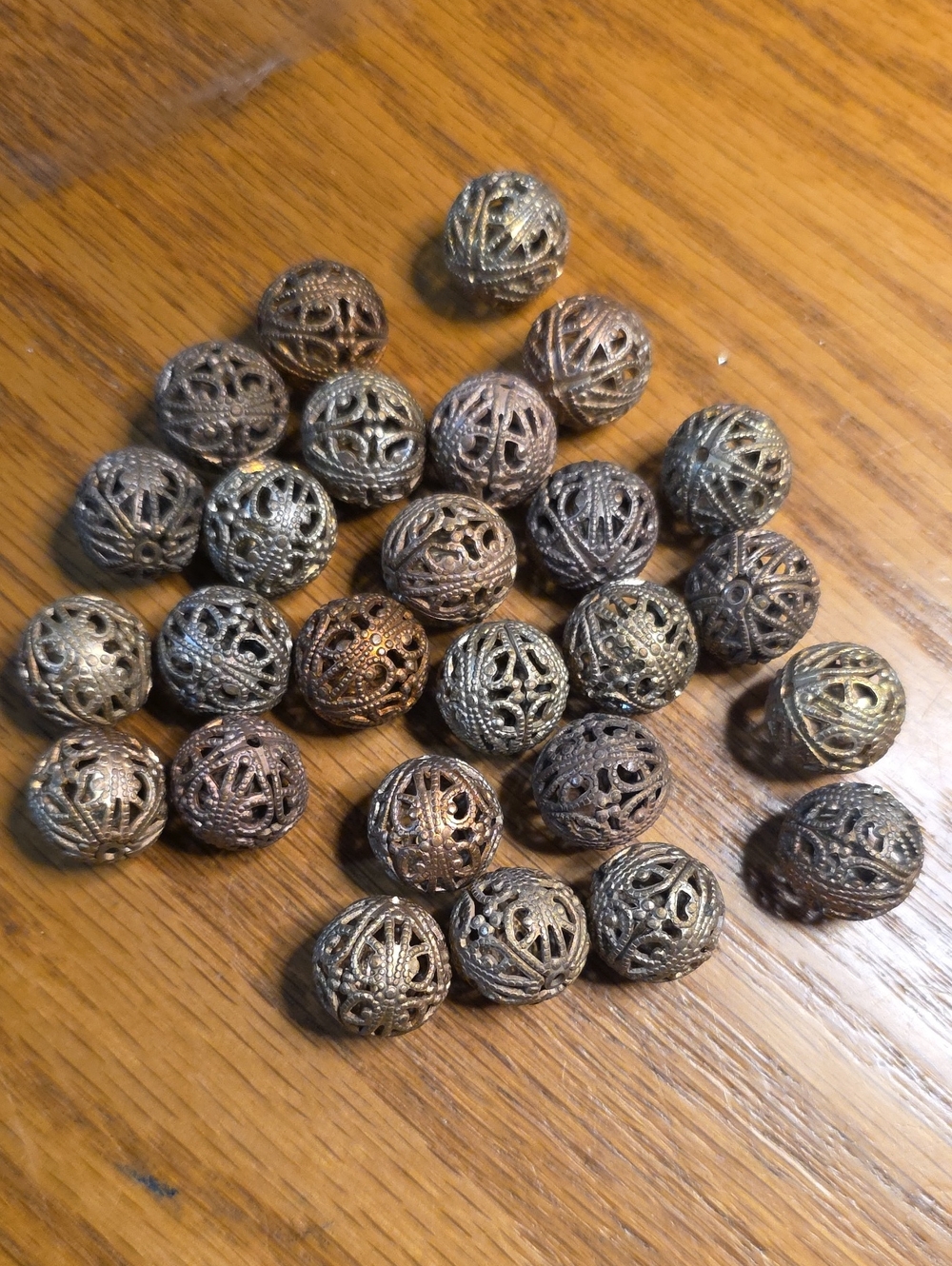 Set of 24 Decorative Filigree Metal Beads - Copper